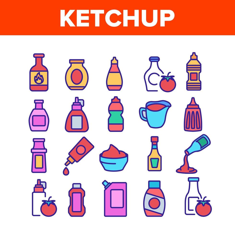 conjunto de iconos de colección de salsa de tomate ketchup vector
