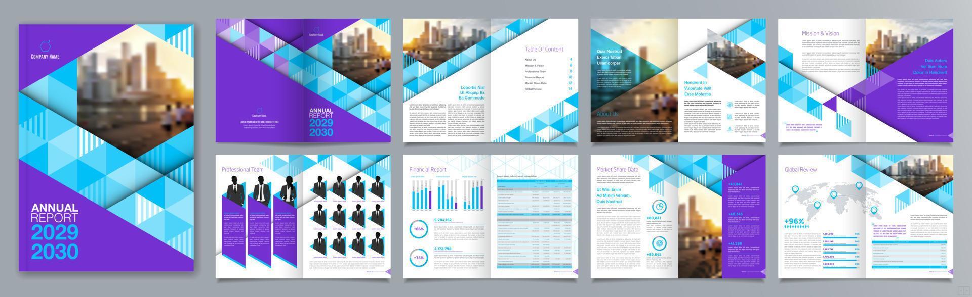 plantilla de folleto de guía de presentación de negocios corporativos, informe anual, plantilla de diseño de folleto de negocios geométrico plano minimalista de 16 páginas, tamaño a4. vector