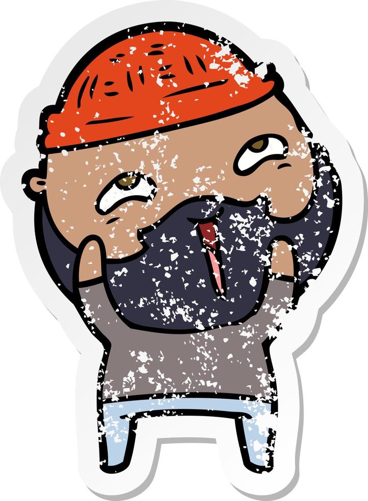 distressed sticker of a cartoon happy bearded man vector