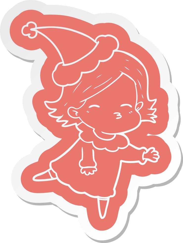 cartoon  sticker of a woman wearing santa hat vector