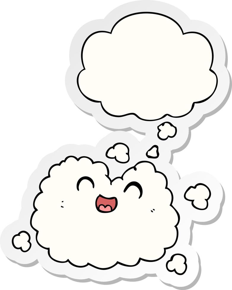 cartoon happy smoke cloud and thought bubble as a printed sticker vector