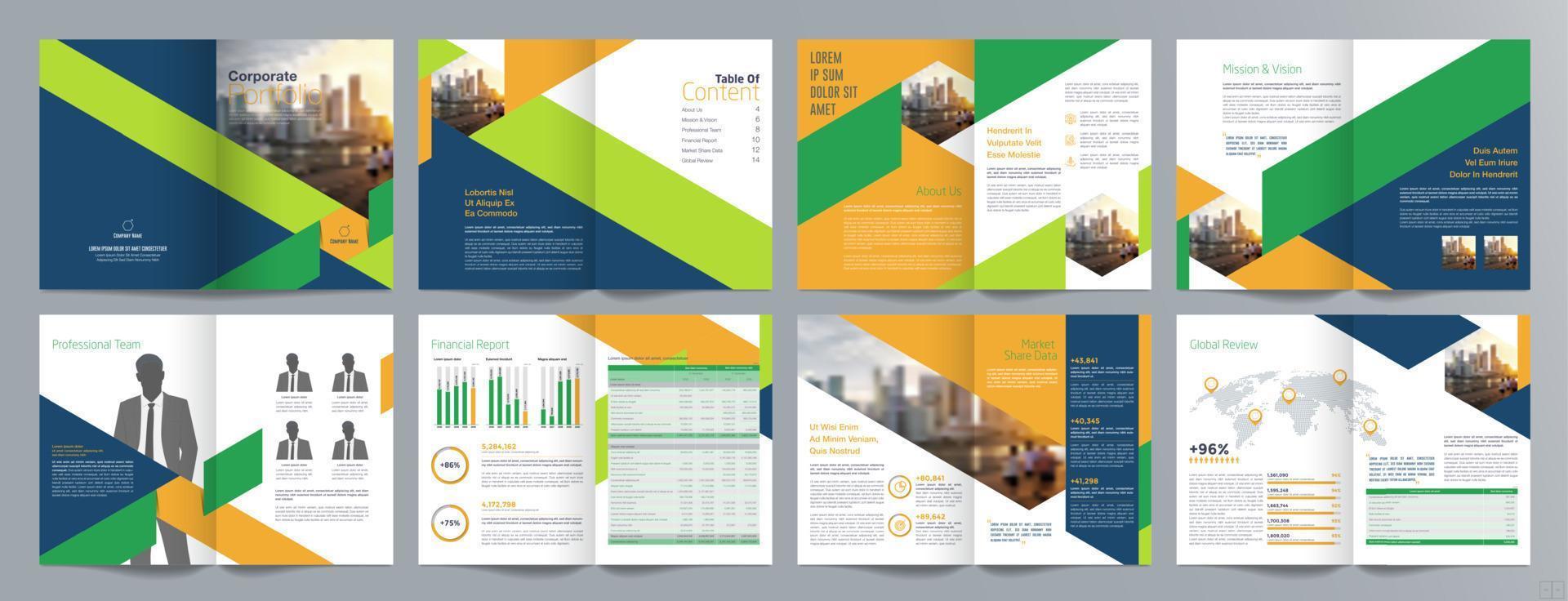 Corporate business presentation guide brochure template, Annual report, 16 page minimalist flat geometric business brochure design template, A4 size. vector