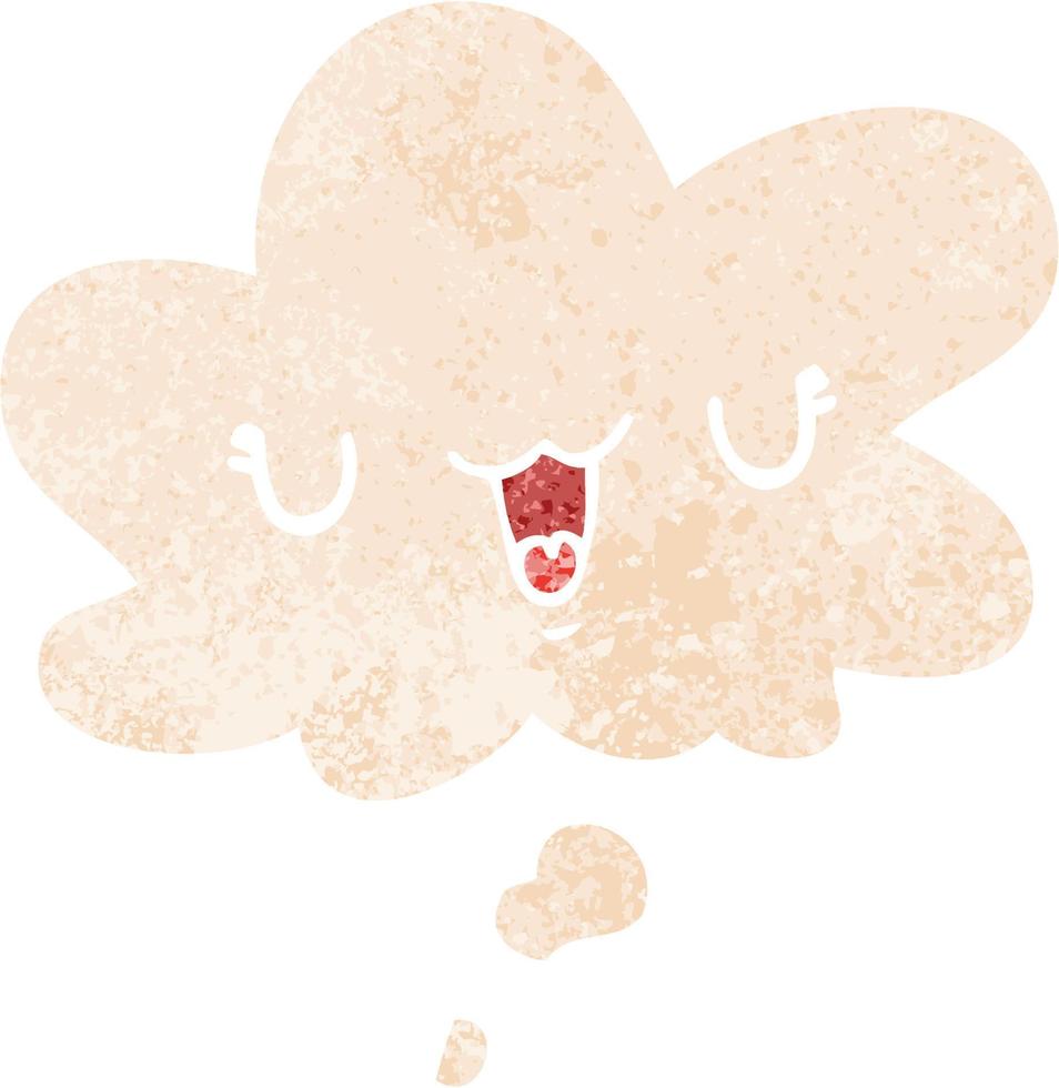 cute happy cartoon face and thought bubble in retro textured style vector