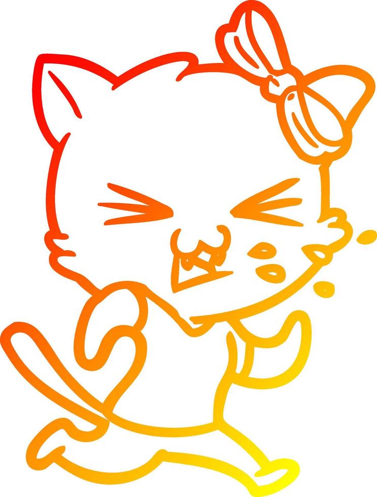 gato de dibujos animados de dibujo de línea de gradiente cálido vector