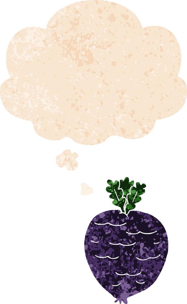 cartoon root vegetable and thought bubble in retro textured style vector