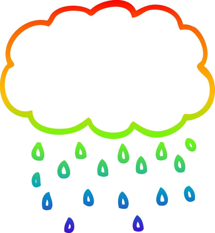 rainbow gradient line drawing cartoon cloud raining vector