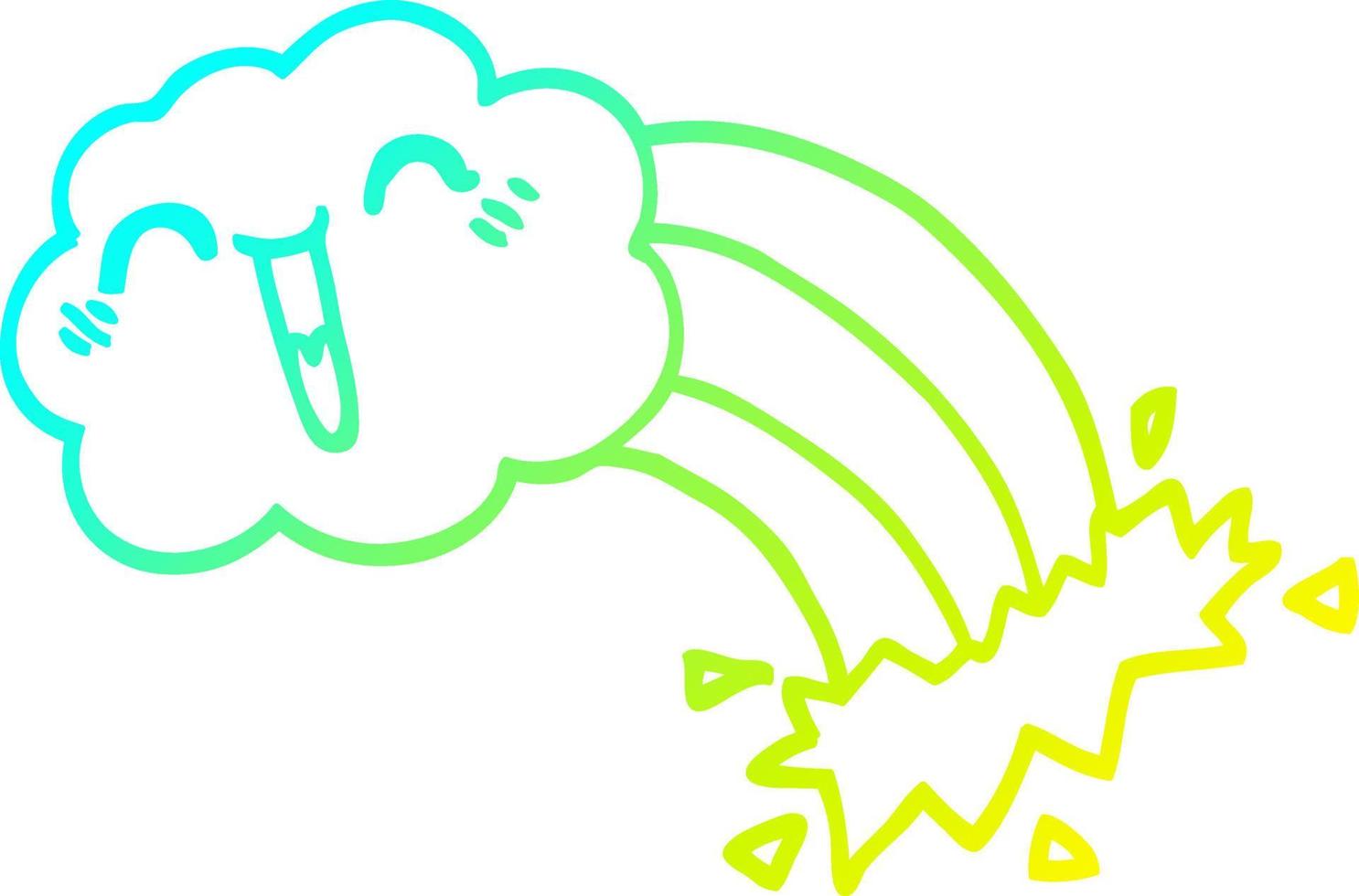 cold gradient line drawing cartoon happy cloud and rainbow vector