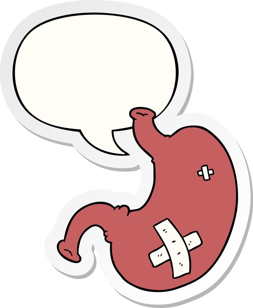 cartoon stomach and speech bubble sticker vector