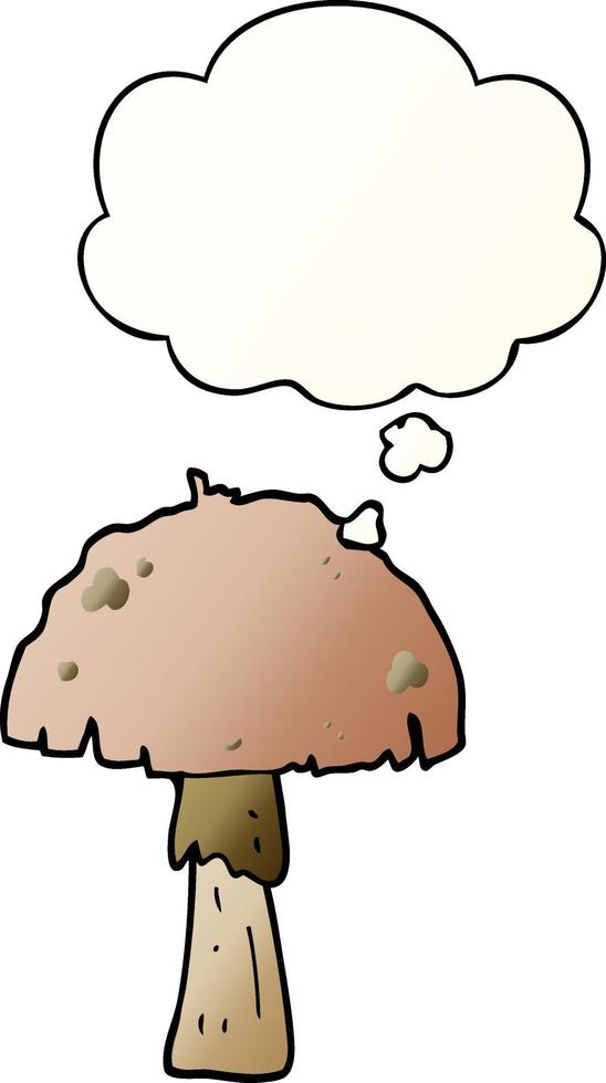 cartoon mushroom and thought bubble in smooth gradient style vector