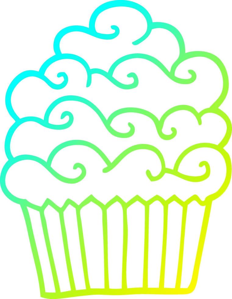 cold gradient line drawing cartoon vanilla cupcake vector