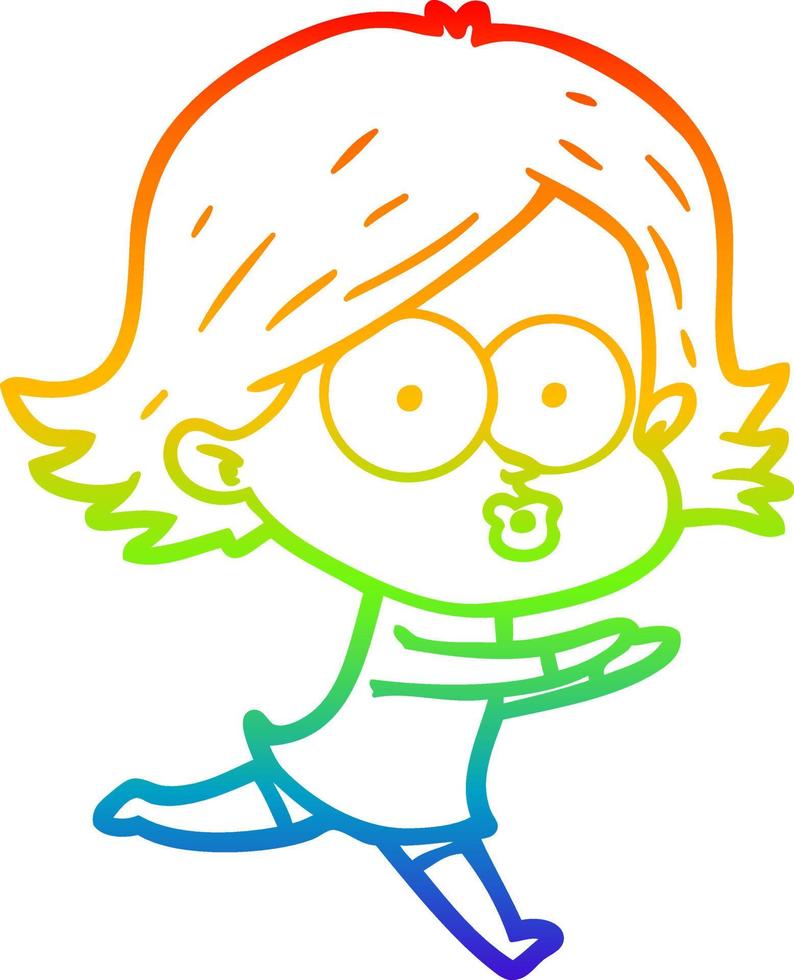 rainbow gradient line drawing cartoon girl pouting vector