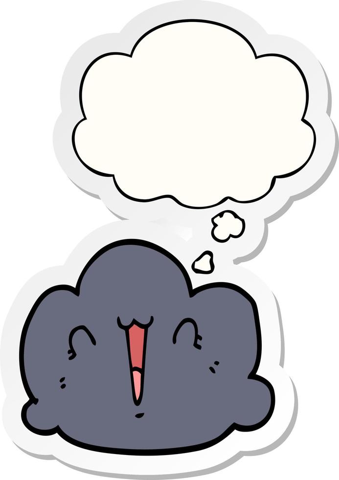 happy cloud cartoon and thought bubble as a printed sticker vector