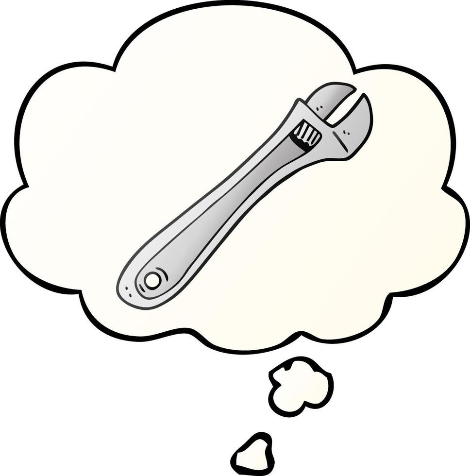cartoon spanner and thought bubble in smooth gradient style vector