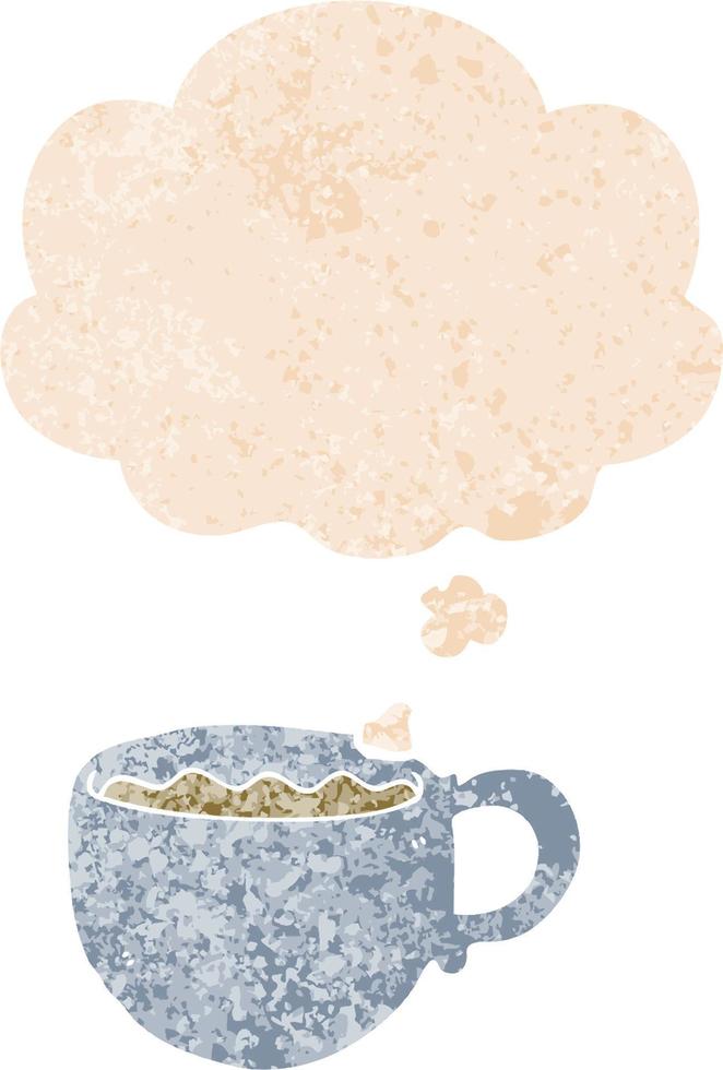 cartoon coffee cup and thought bubble in retro textured style vector