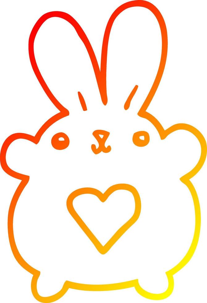 warm gradient line drawing cute cartoon rabbit with love heart vector