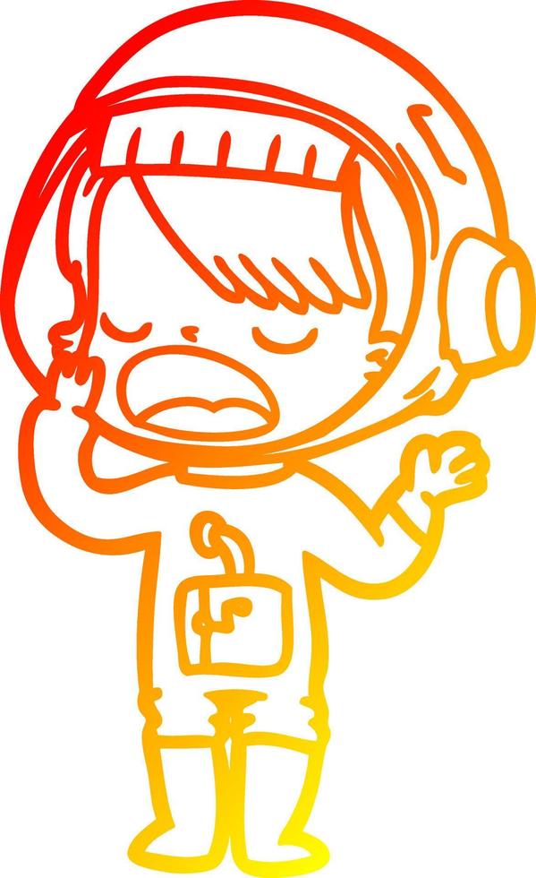 warm gradient line drawing cartoon astronaut girl yawning vector