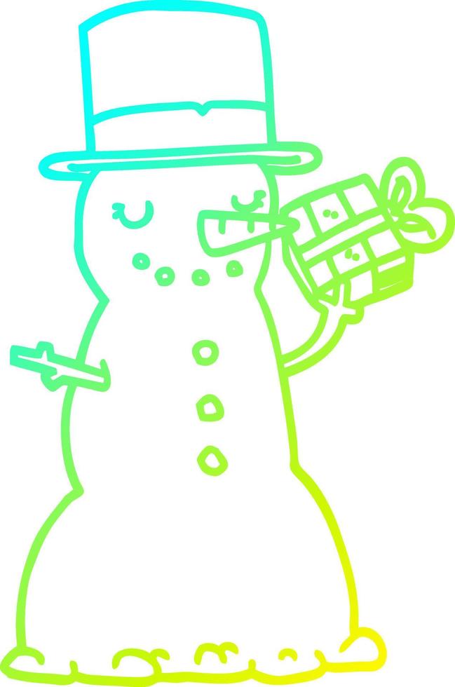 cold gradient line drawing cartoon christmas snowman vector