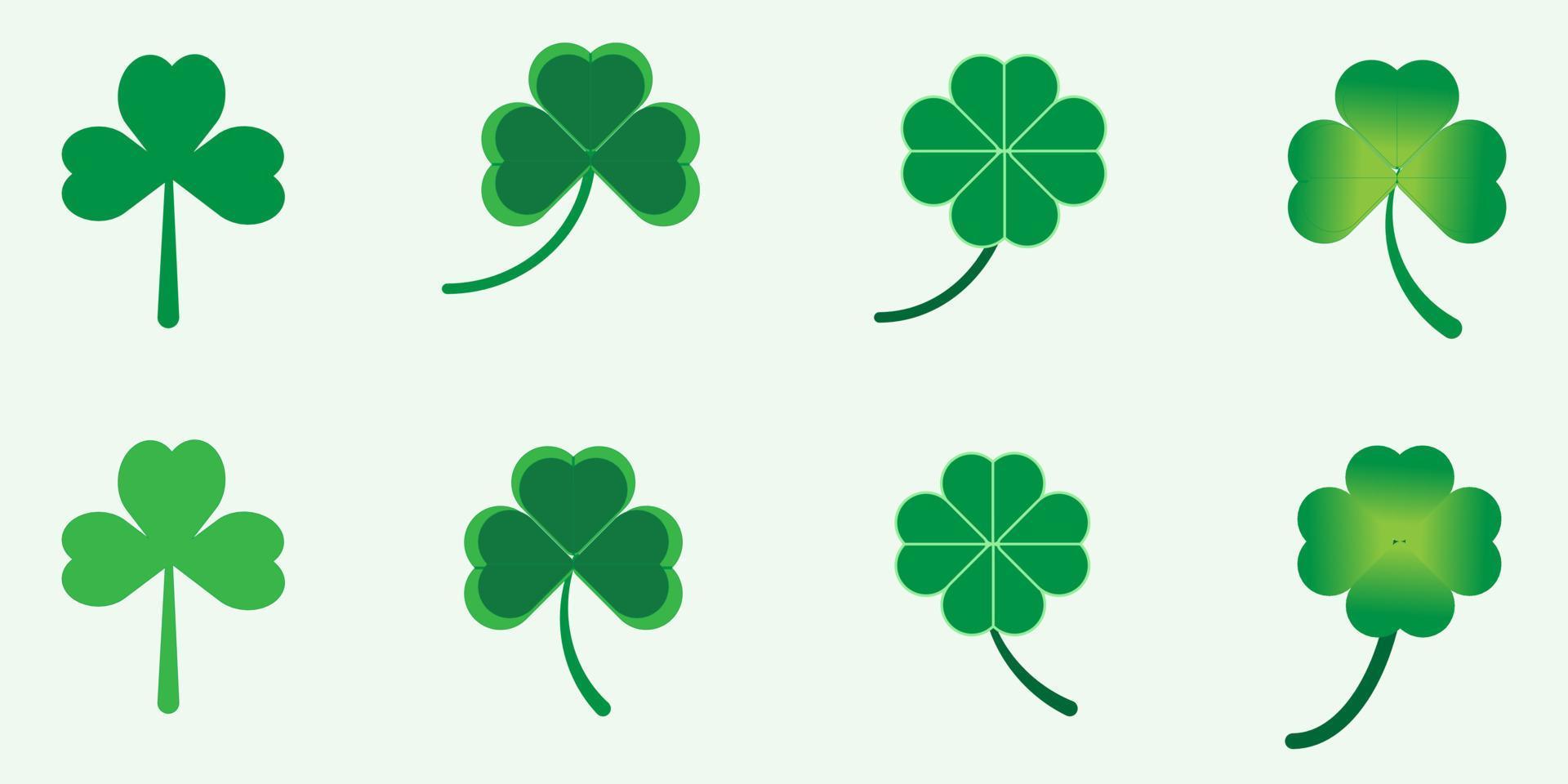 Set of clover and shamrock leaf pattern, isolated on green background vector