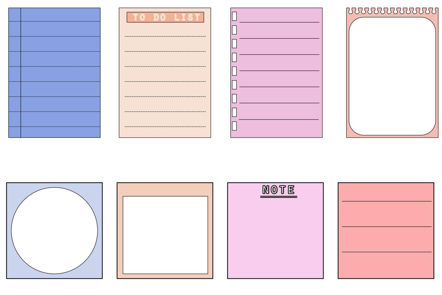 set of the cute colorful notepad, memo, striped line, planner, paper