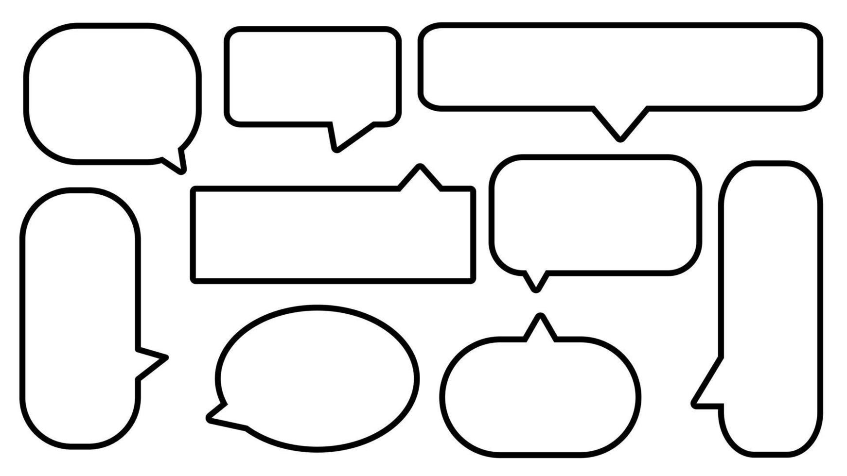 collection of a blank black and white speech bubble, conversation box, chat box, speaking balloon, and thinking box illustration on white background perfect for your design vector