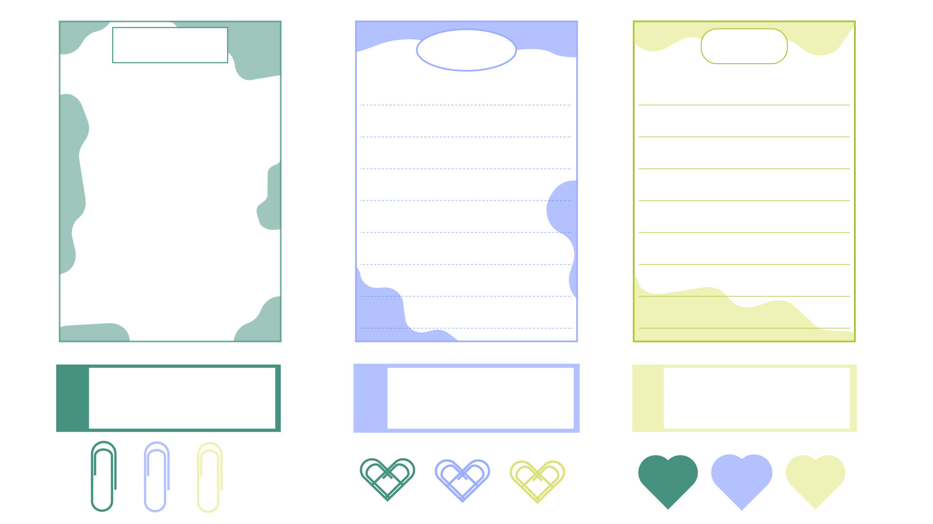 set of the cute colorful notepad template, memo, planner, grid paper set of the cute colorful notepad template, memo, planner, grid paper