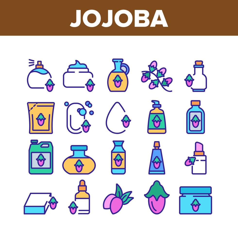 conjunto de iconos de colección de productos naturales de jojoba vector