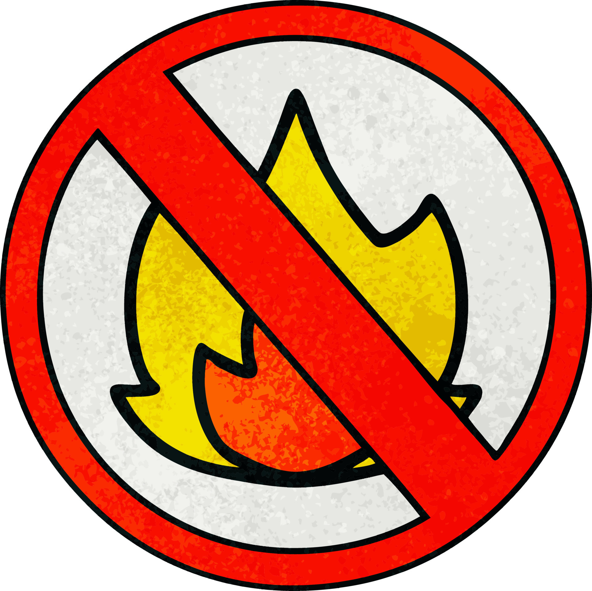 retro, grunge, textura, caricatura, no, fuego, permitido, señal 9924874