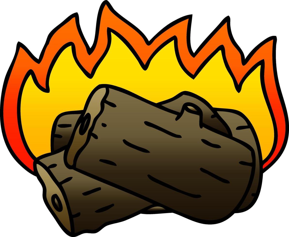 quirky gradient shaded cartoon burning log vector