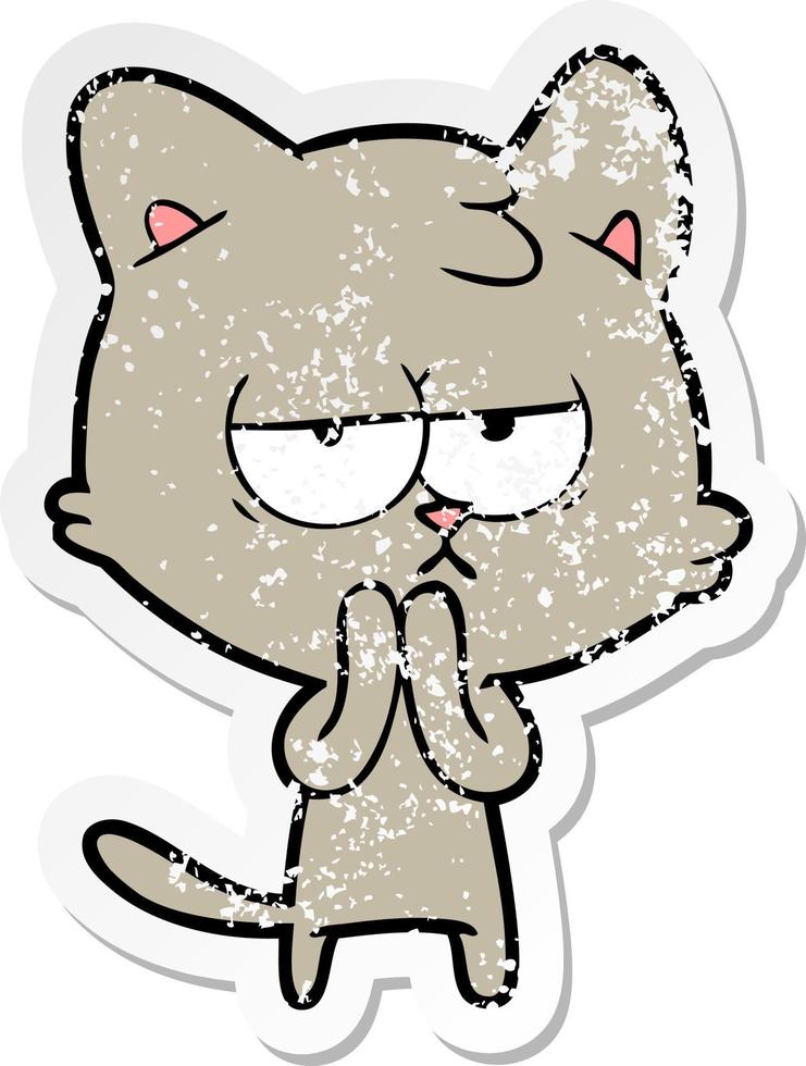 distressed sticker of a bored cartoon cat vector