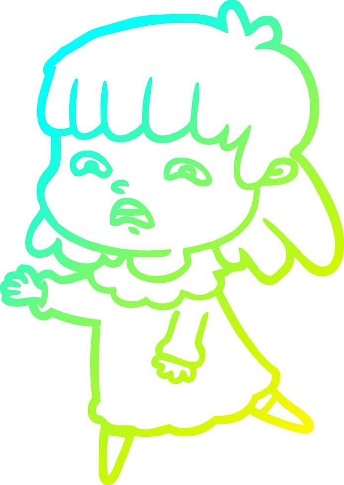 cold gradient line drawing cartoon worried woman vector