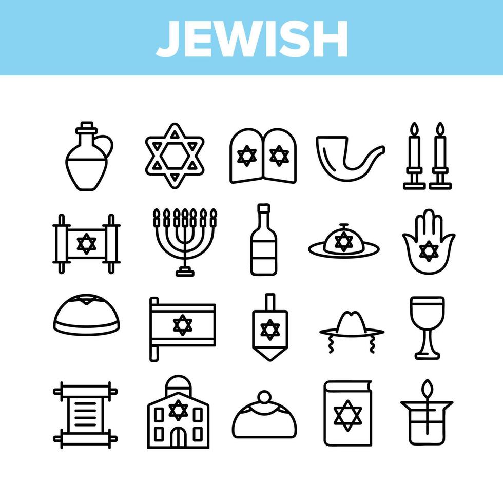 Jewish Israel Religion Collection Icons Set Vector