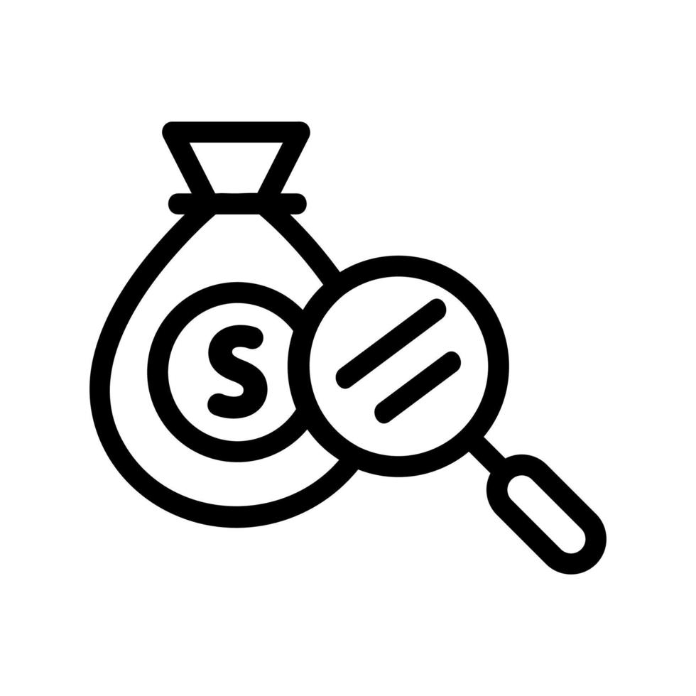 magnifying money bag icon vector. Isolated contour symbol illustration vector