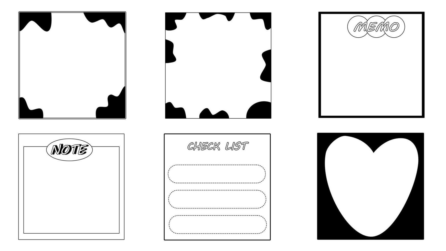 collection set of the cute black and white note, paper, memo, post, planner, checklist paper on white background vector