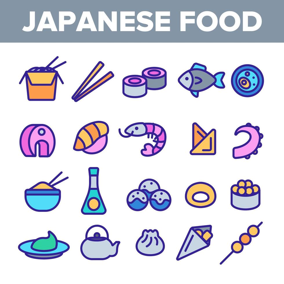 Japanese Food, Sushi Linear Vector Icons Set