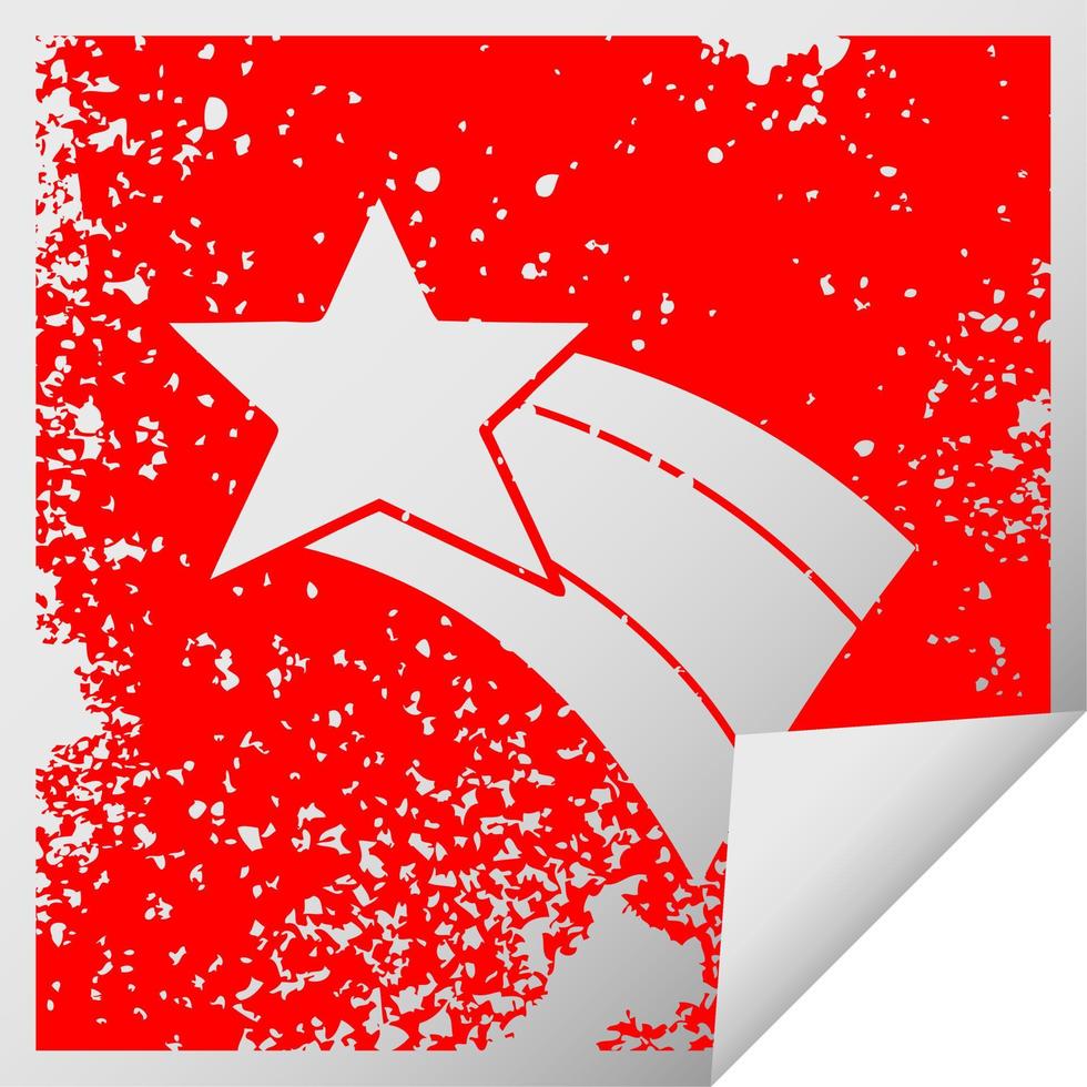 distressed square peeling sticker symbol shooting rainbow star vector