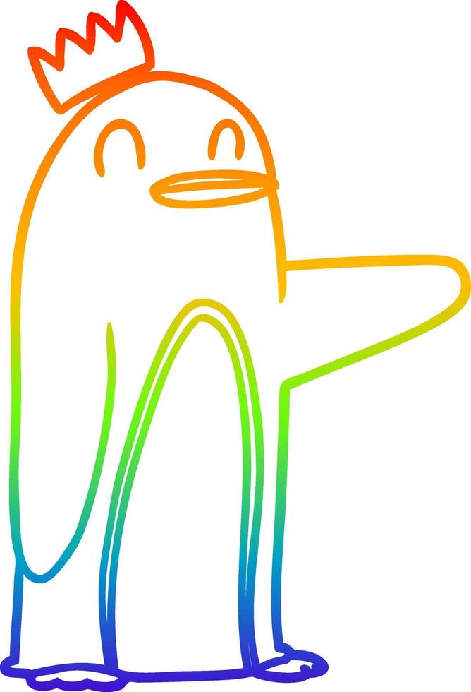 dibujo de línea de gradiente de arco iris pingüino emperador de dibujos animados vector