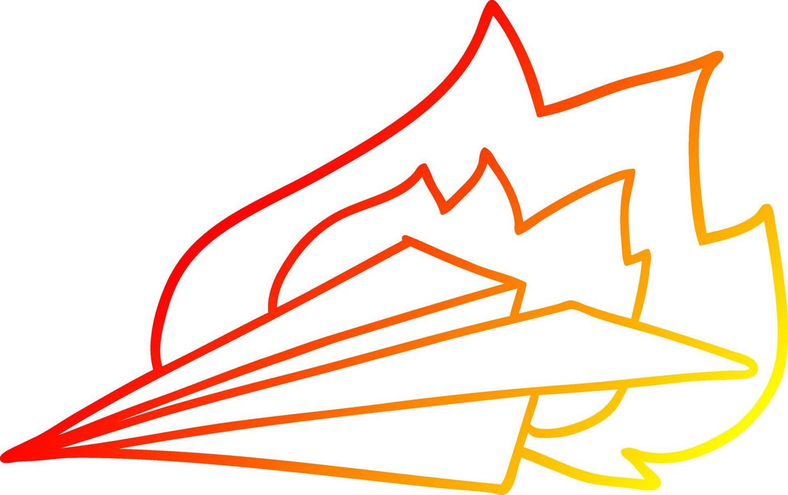 línea de gradiente caliente dibujo dibujos animados avión de papel en llamas vector