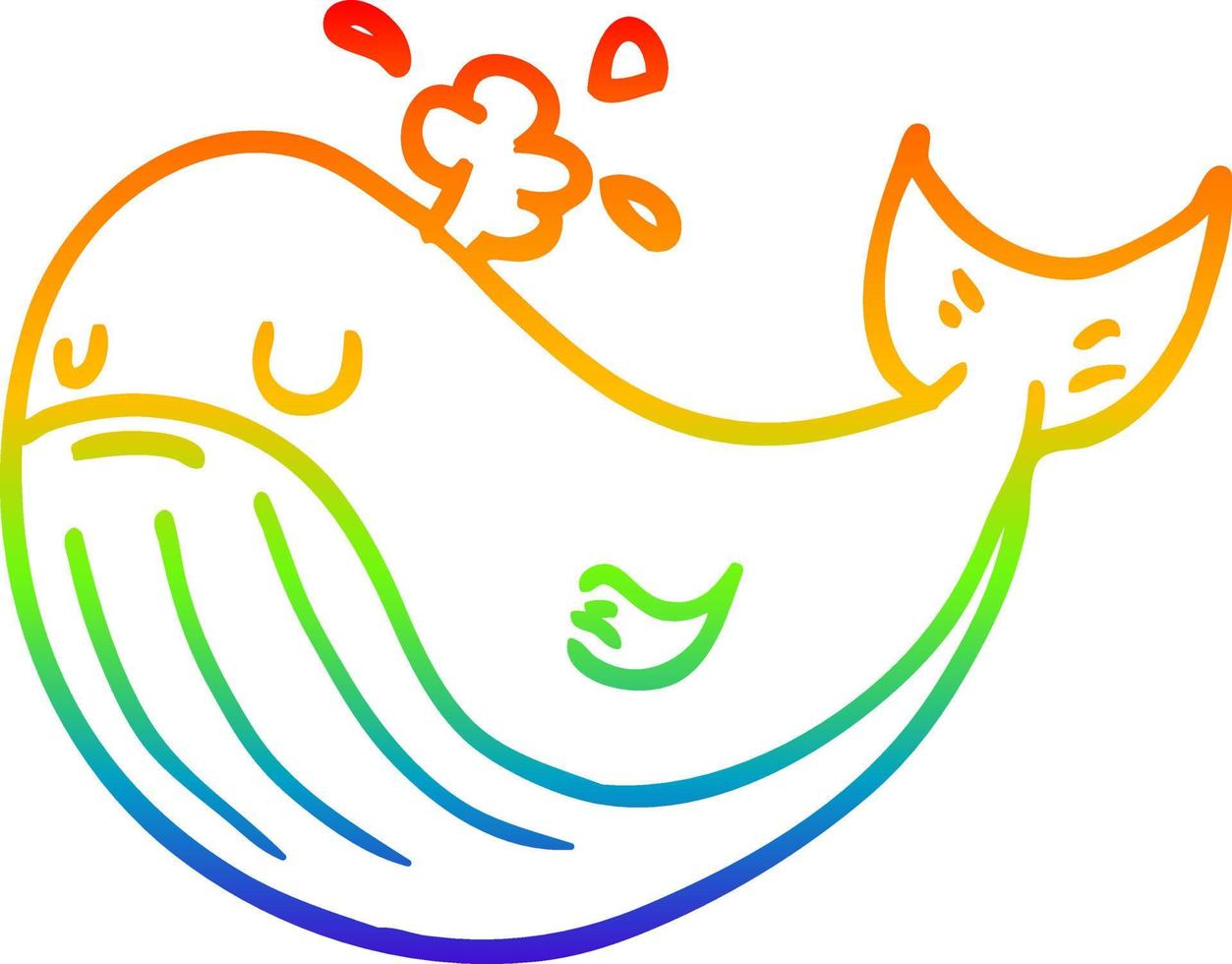 rainbow gradient line drawing cartoon whale vector