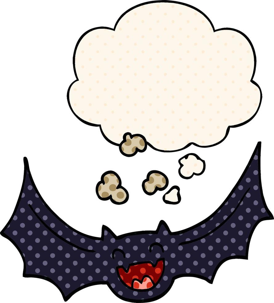 cartoon bat and thought bubble in comic book style vector