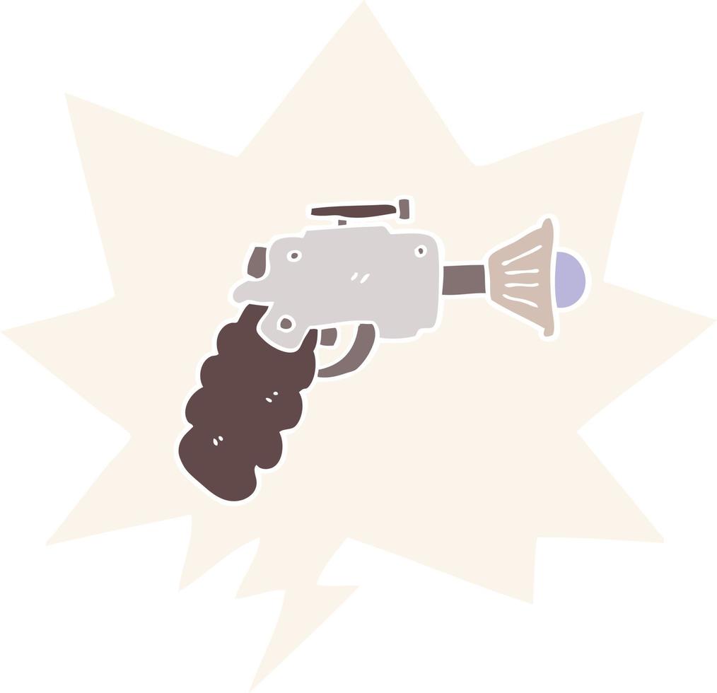 cartoon ray gun and speech bubble in retro style vector