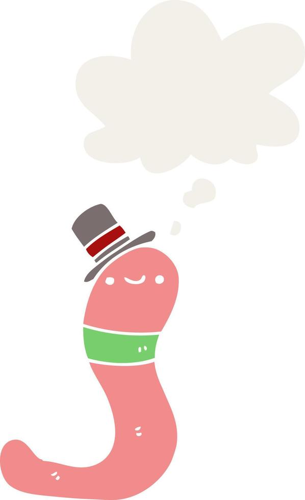 cute cartoon worm and thought bubble in retro style vector