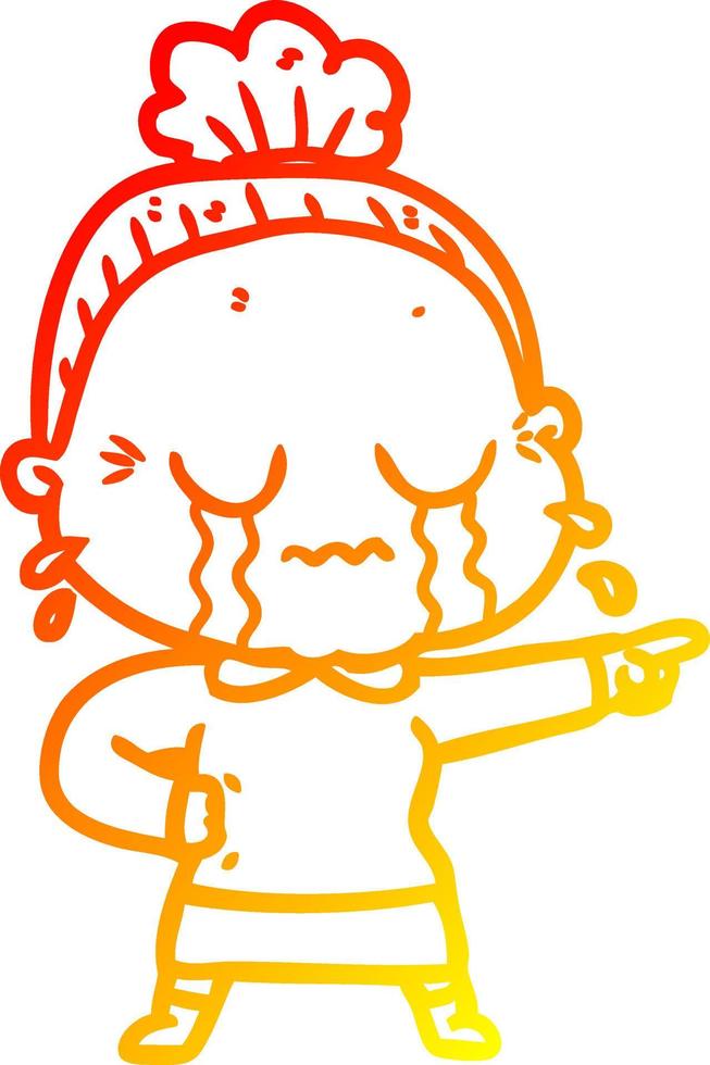 warm gradient line drawing cartoon crying old lady vector