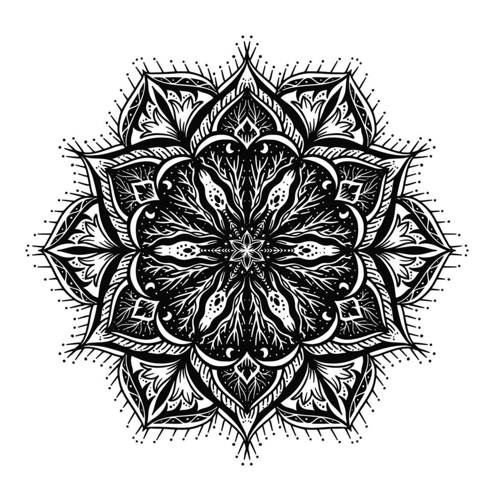 flower pattern in vintage mandala style for tattoos, fabrics or decorations and more. Vector illustration.