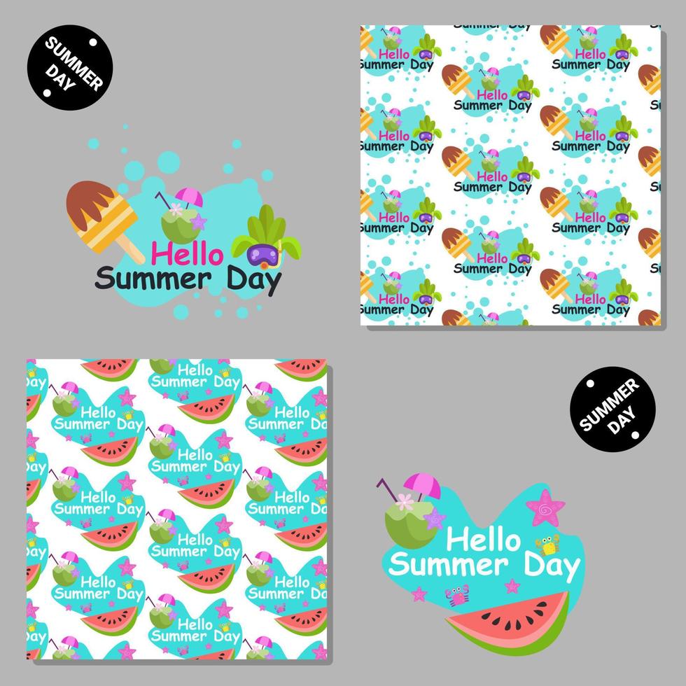 Hello summer day seamless vector pattern set