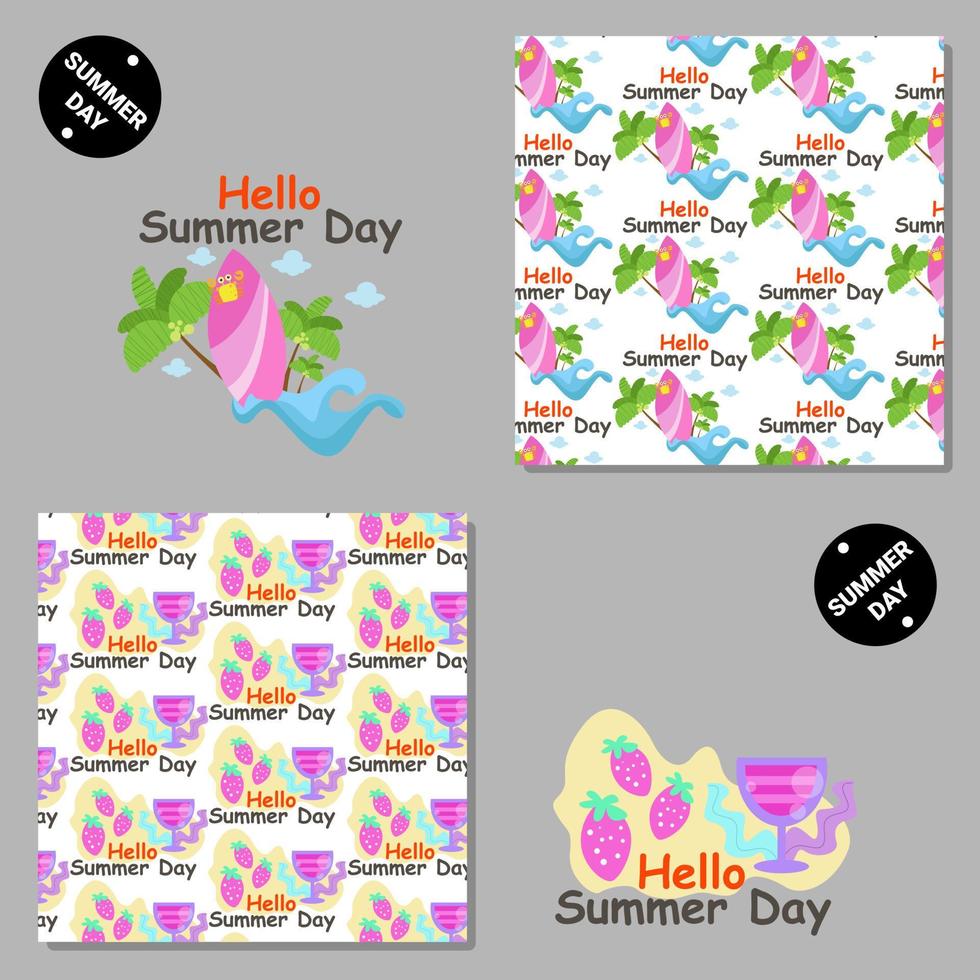 Hello summer day seamless vector pattern set
