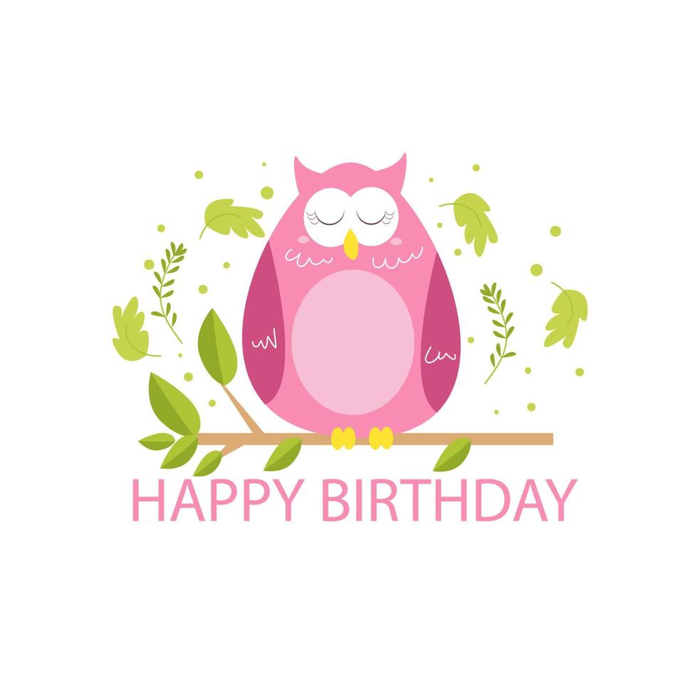 hermosa ilustración de personaje animal de tarjeta de feliz cumpleaños vector