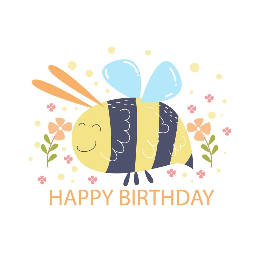 Lovely happy birthday card animal character illustration vector