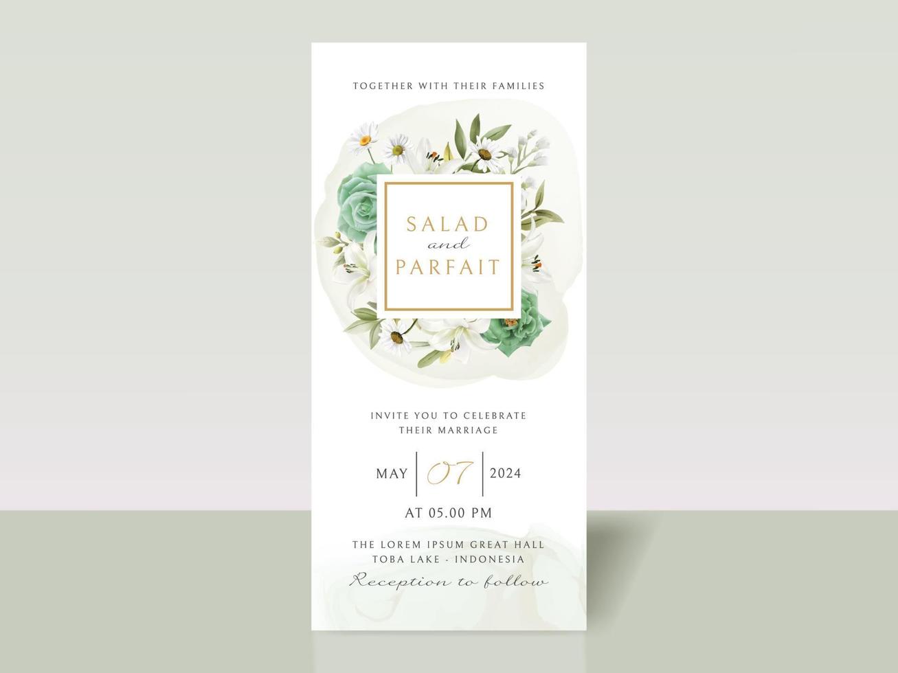 Greenery floral wedding invitation card template vector