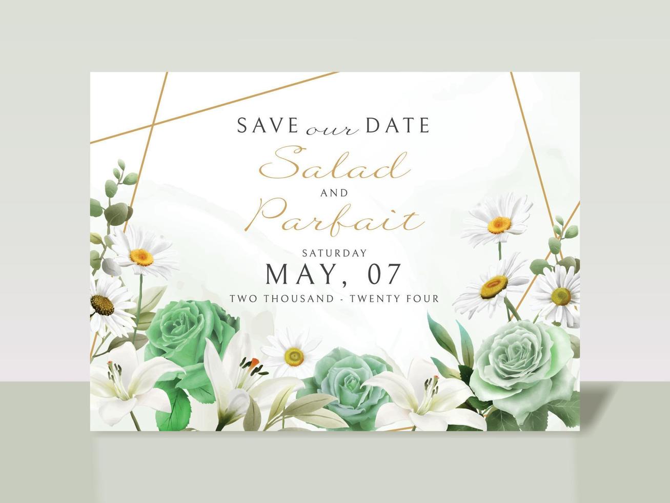 Greenery floral wedding invitation card template vector