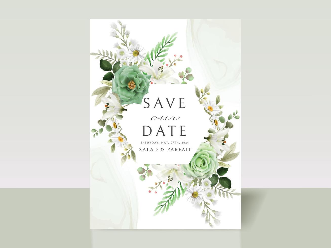 plantilla de tarjeta de invitación de boda floral verde vector